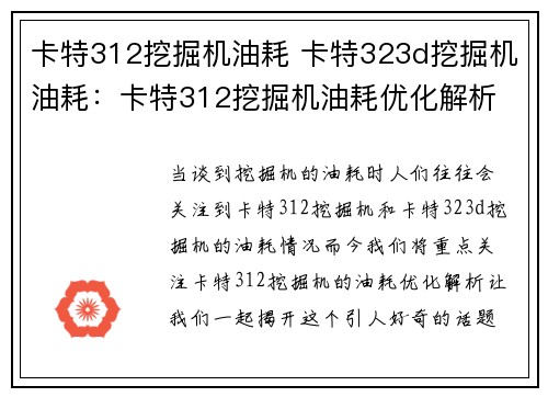 卡特312挖掘机油耗 卡特323d挖掘机油耗：卡特312挖掘机油耗优化解析